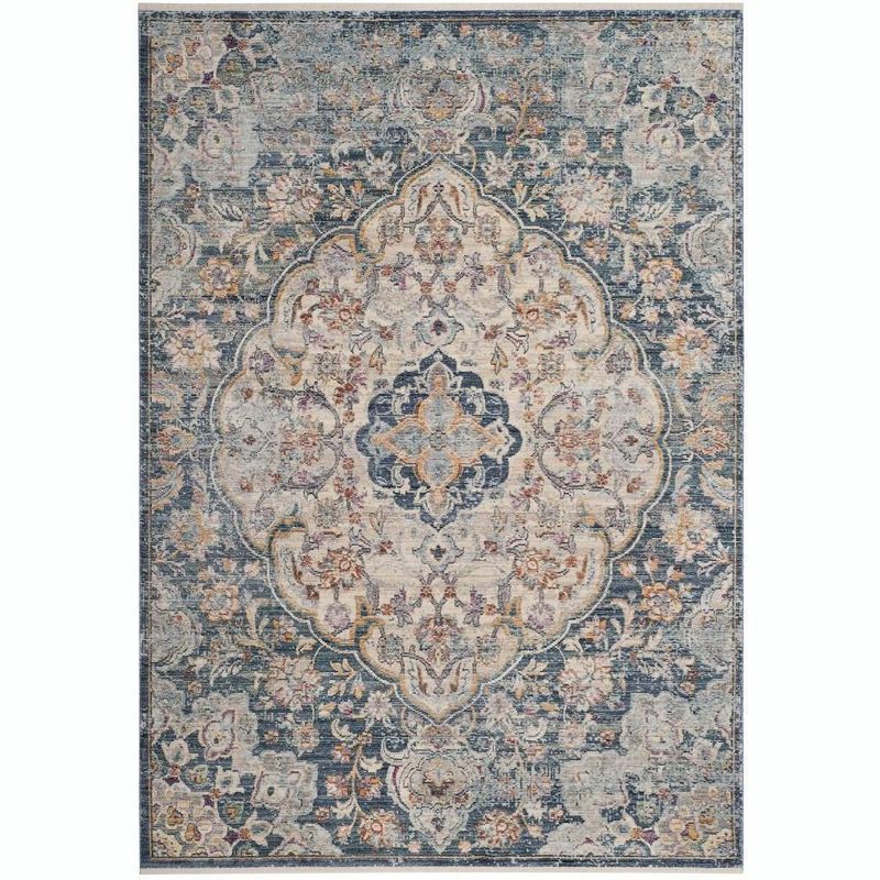 Luxe Illusion Cream & Blue Hand-Knotted Viscose Rectangular Rug