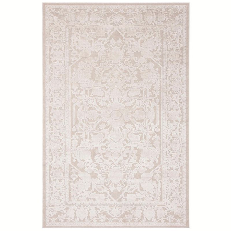 Cream Ivory Floral Rectangular 6' x 9' Synthetic Area Rug