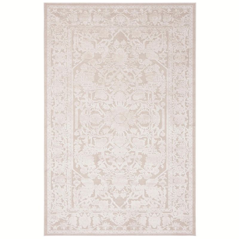 Cream Ivory Floral Synthetic Rectangular Area Rug