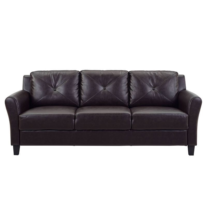 Helena Java Brown Faux Leather Tufted 3-Seater Sofa