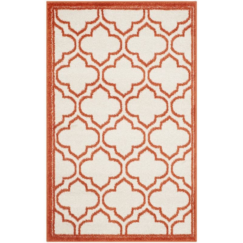 Ivory and Orange Geometric Rectangular Area Rug, 2'6" x 4'