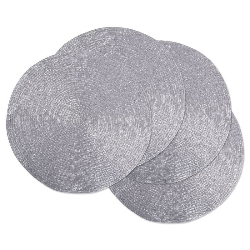 Set of 4 Metallic Silver Round Woven Placemats