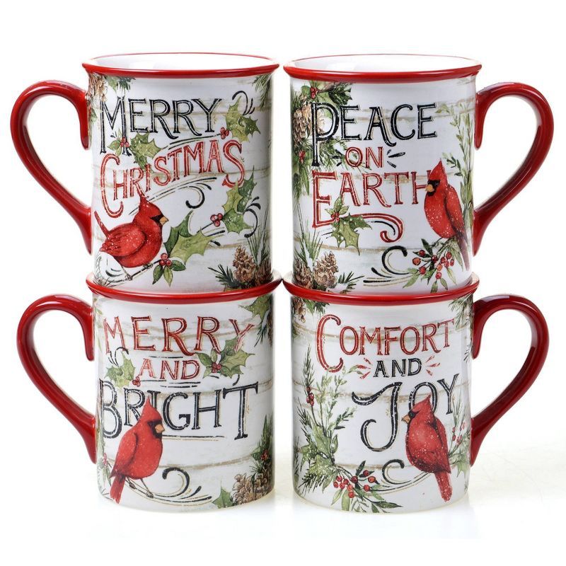 16oz Red Ceramic Christmas Mugs Set of 4