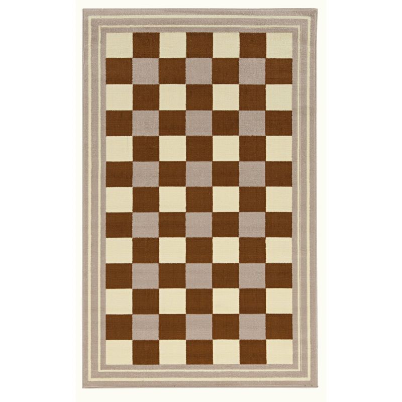 Elegant Beige Buffalo Check Tufted Rectangular Rug