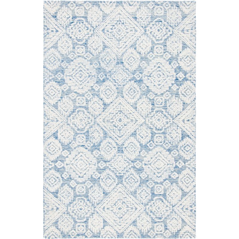 Blue and Ivory Hand-Tufted Wool Medallion Rug, 4' x 6'