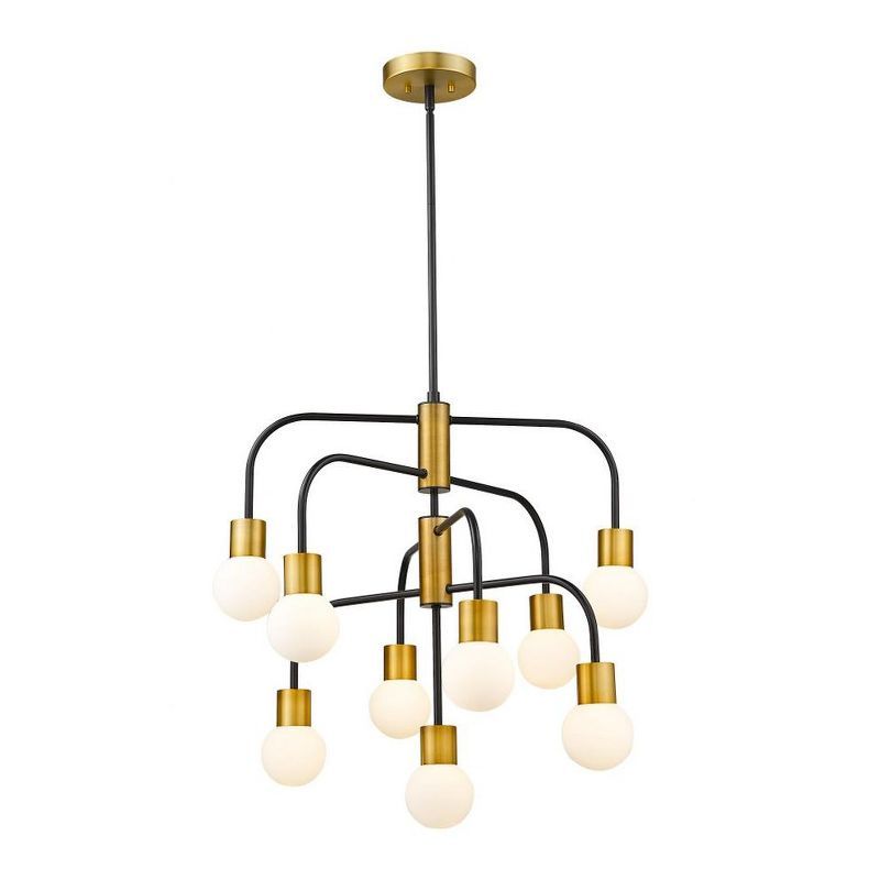 Neutra Mid-Century Modern Matte Black and Brass 9-Light Chandelier