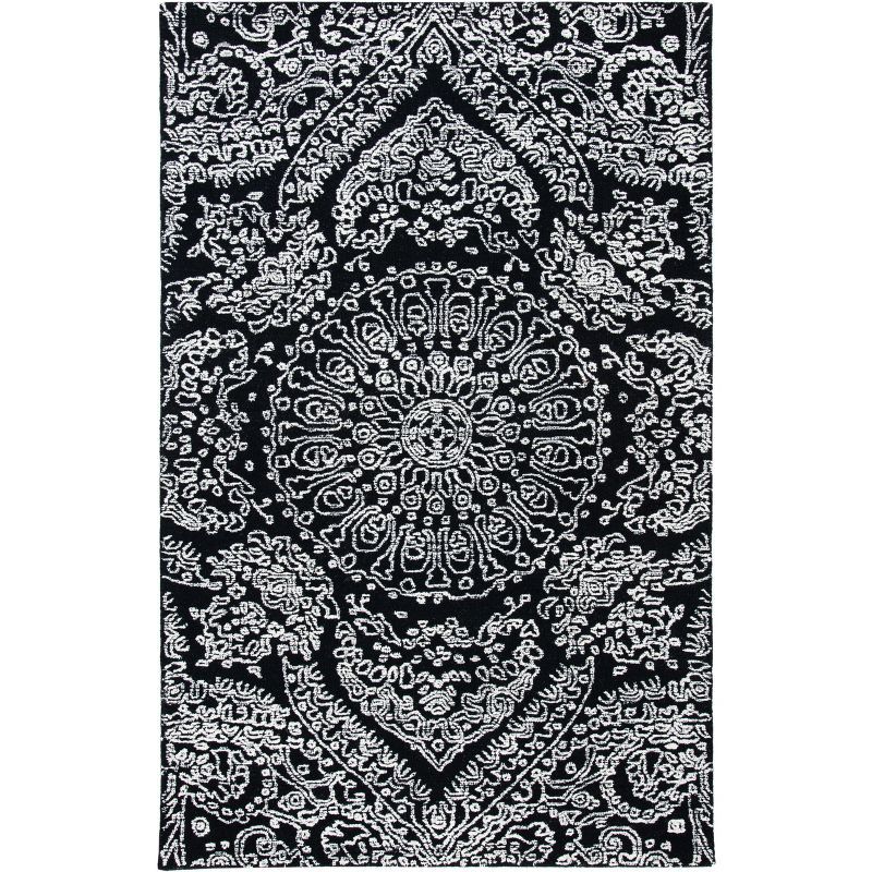 Black and Ivory Hand-Tufted Wool 4' x 6' Area Rug