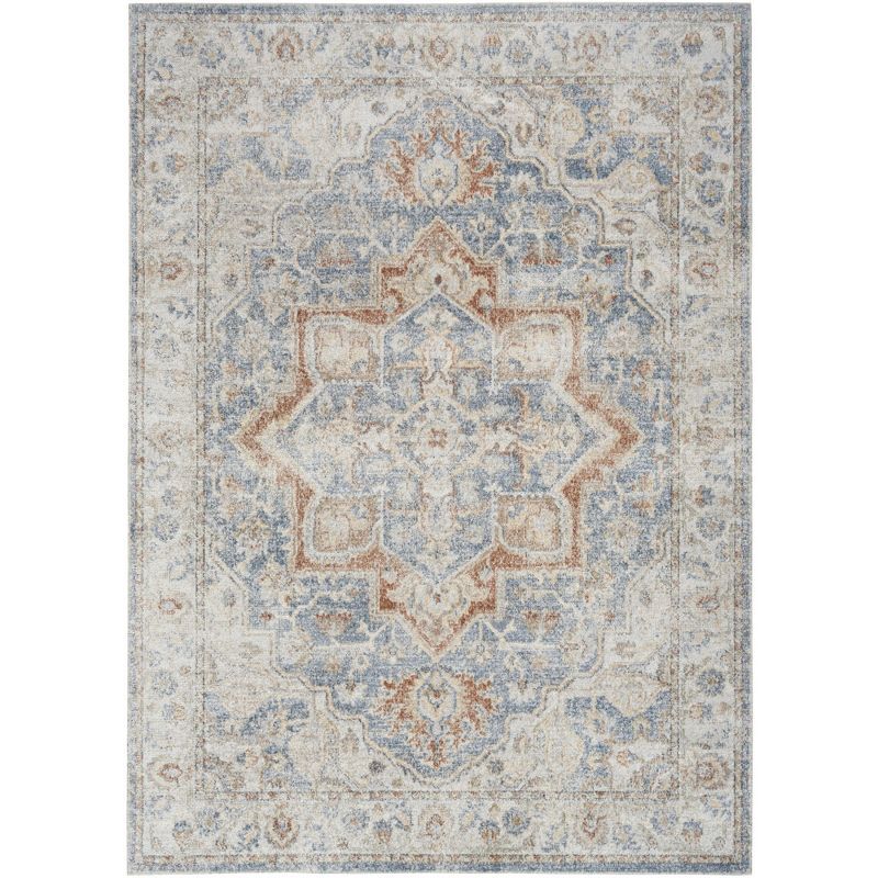 Denim Multicolor Synthetic Medallion Rectangular Washable Rug 6'7" x 9'