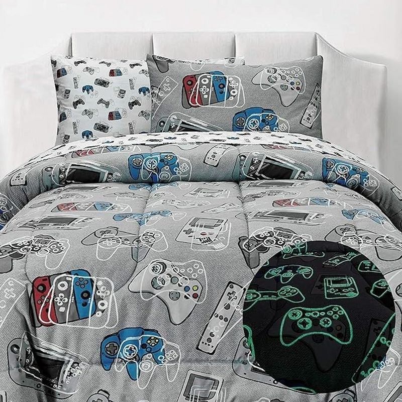 Twin Blue Microfiber Gamer Comforter and Sheet Set