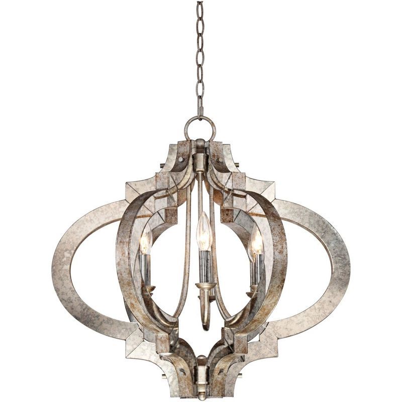 Aged Bronze 6-Light Candle Chandelier with Silver Accents