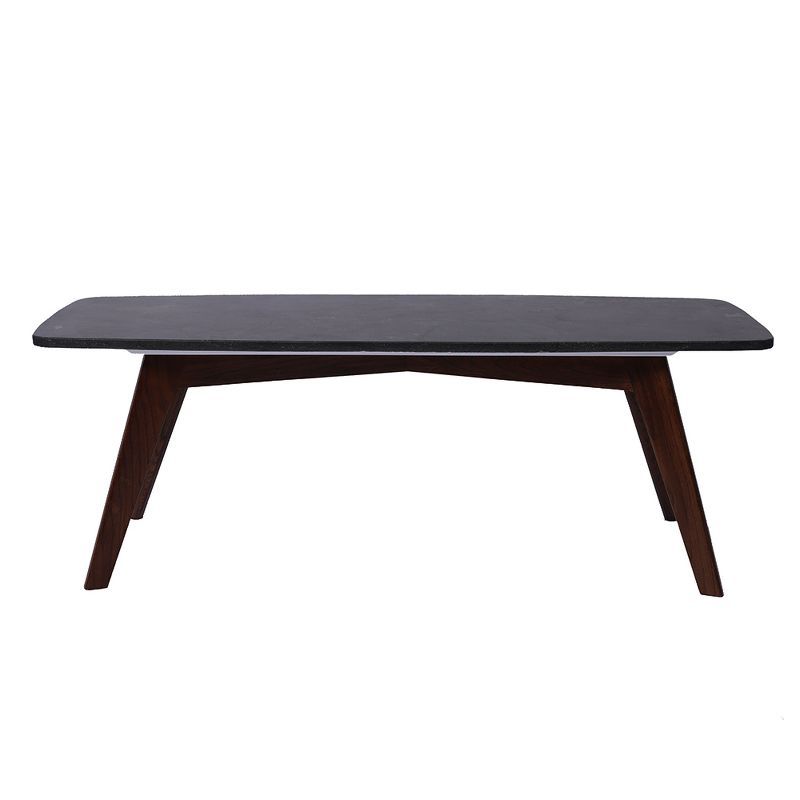 Bianco Faura 44" Black Marble & Walnut Wood Coffee Table with Storage