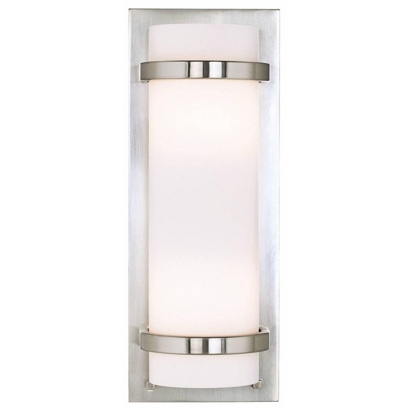 Brushed Nickel 2-Light Cylinder Wall Sconce with Etched Glass