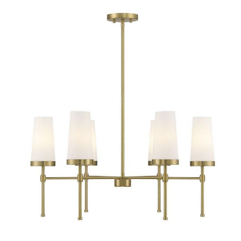 Elegant Warm Brass Chandelier with White Opal Glass Shades