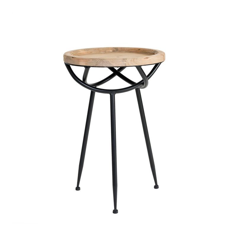 Easton Natural Wood and Black Metal Round Side Table