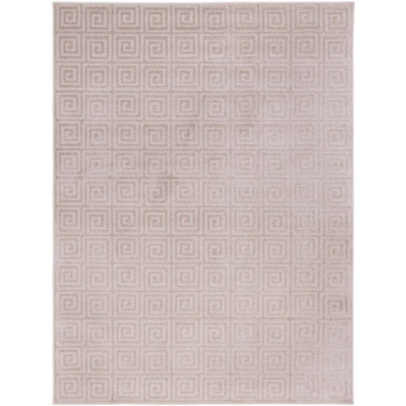 Beige Geometric Non-Slip Synthetic Area Rug 6'7" x 9'