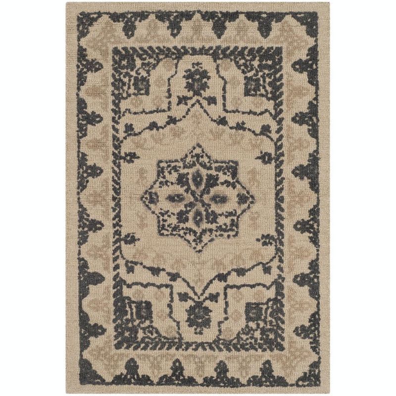 Ivory and Charcoal Tufted Wool Rectangular Area Rug