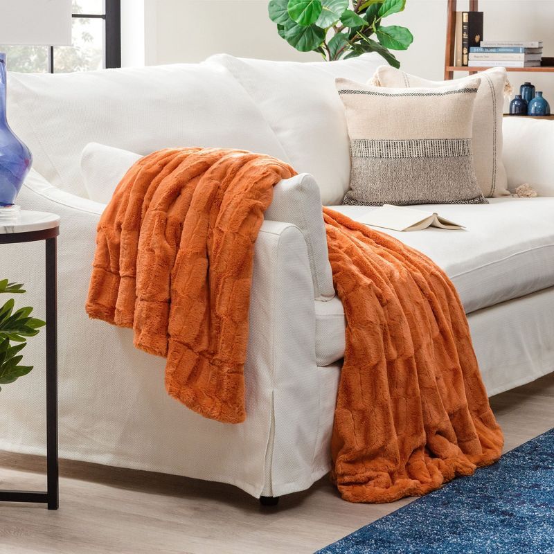 Orange Faux Fur Sherpa Reversible Throw Blanket - 50" x 65"