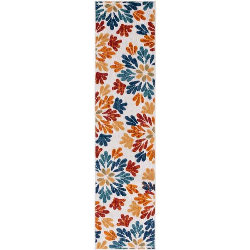 Cabana Cream and Red Floral Synthetic 2' x 8' Runner Rug