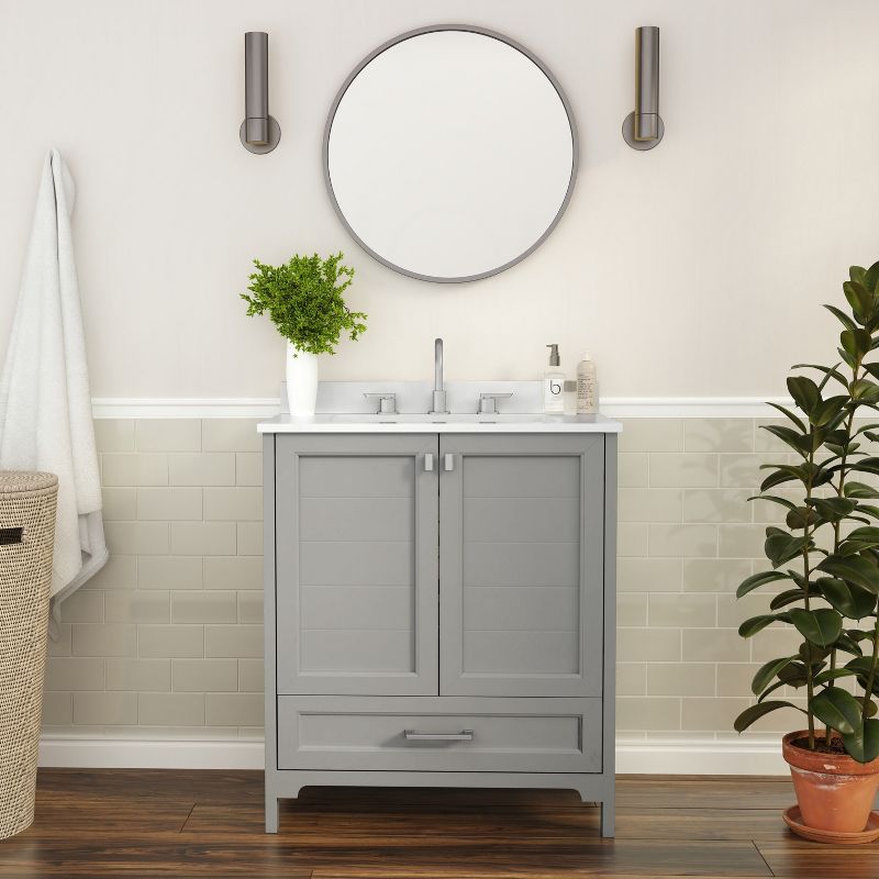 Gray 30" Freestanding Bathroom Vanity with Marble Countertop