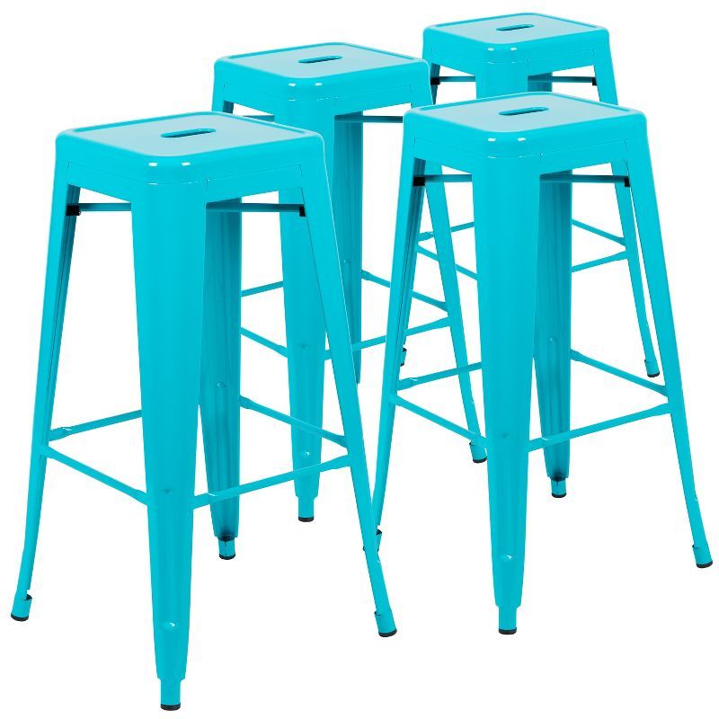 Teal 46'' Industrial Metal Backless Barstool - Set of 4