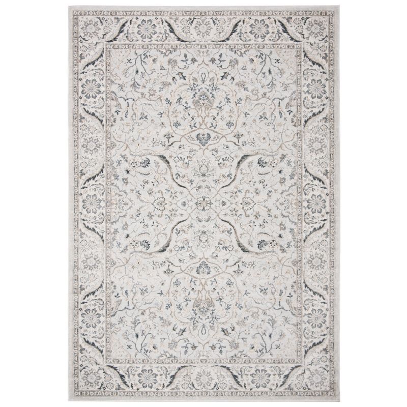 Light Grey and Cream Synthetic Floral Area Rug, 5'3" x 7'6"