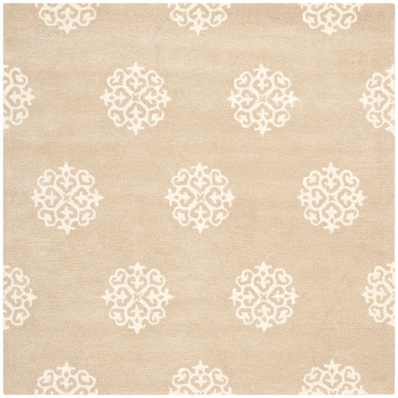 Beige and Ivory Tufted Square Wool Area Rug