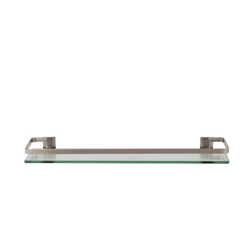 Nickel Floating Glass Shelf with Metal Rail, 26"