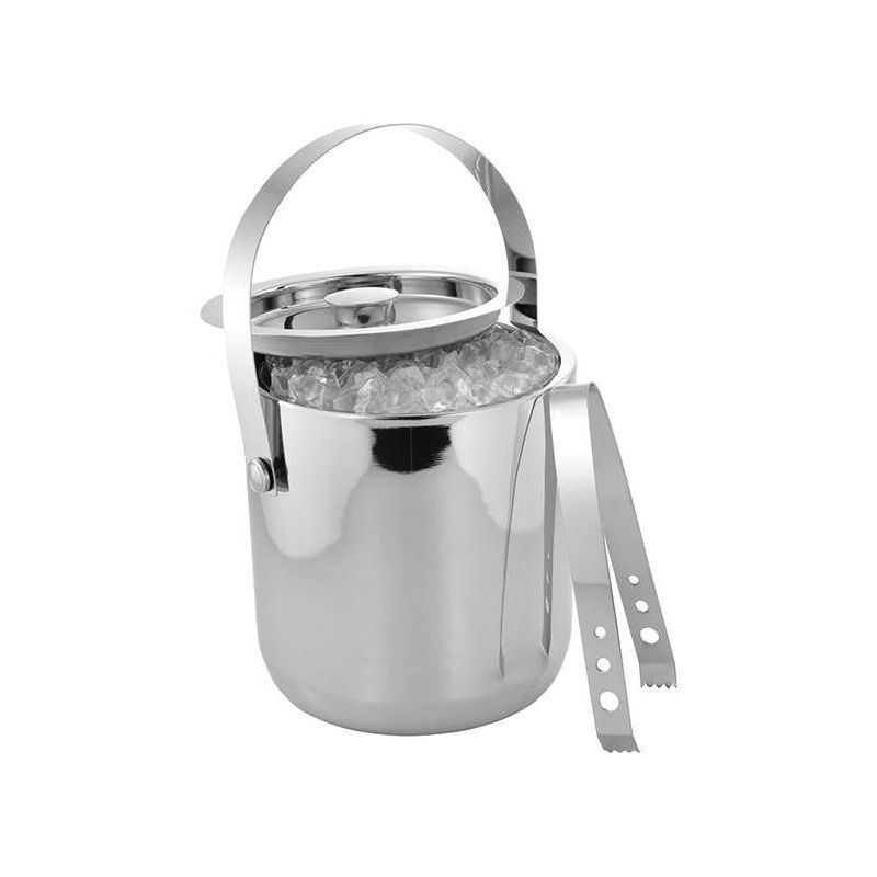 Sol Living 3 Quart Shiny Silver Stainless Steel Ice Bucket with Lid and Tongs