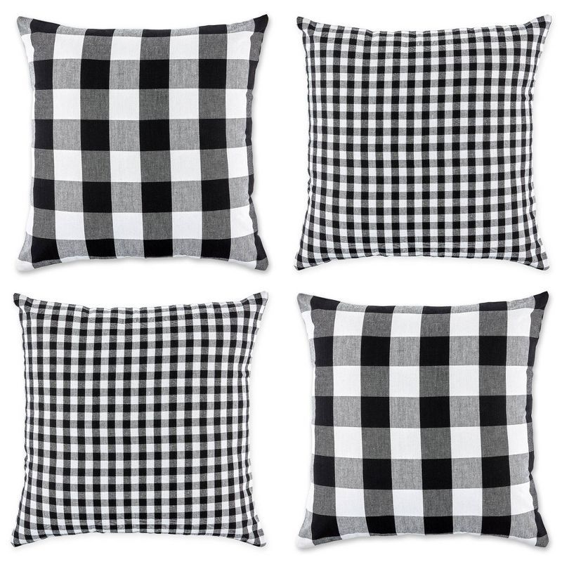 Modern Black and White Cotton Gingham Pillow Covers, Set of 4