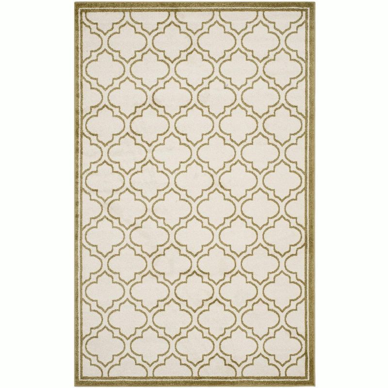 Ivory and Light Green Hand-Knotted Geometric Synthetic Area Rug, 6' x 9'