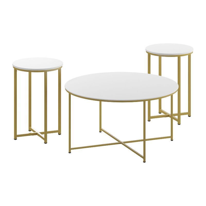 Hampstead 3-Piece White and Gold Coffee & End Table Set