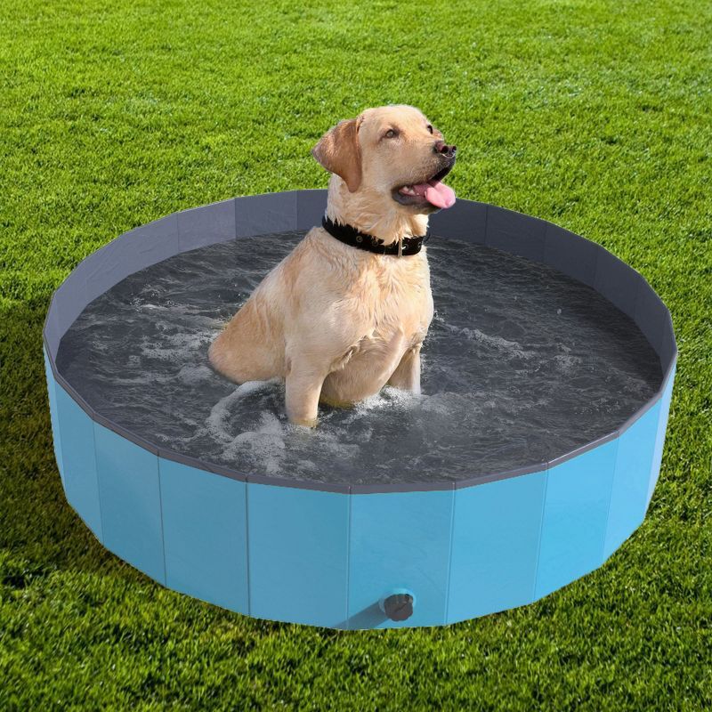 Large Blue Foldable PVC Pet Pool with Drain