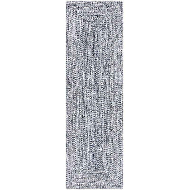 Handwoven Reversible Dark Blue and Ivory Synthetic Area Rug - 27"x6"