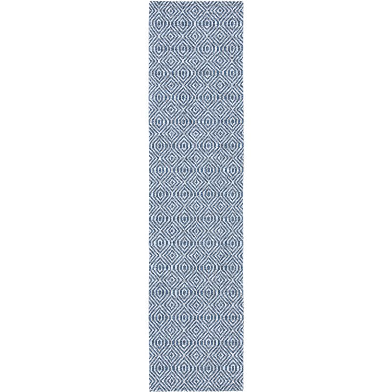 Blue and Grey Flat Woven Wool Cotton Runner Rug