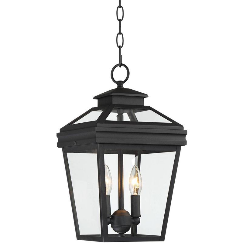 Stratton Black Steel Outdoor Hanging Lantern with Clear Glass