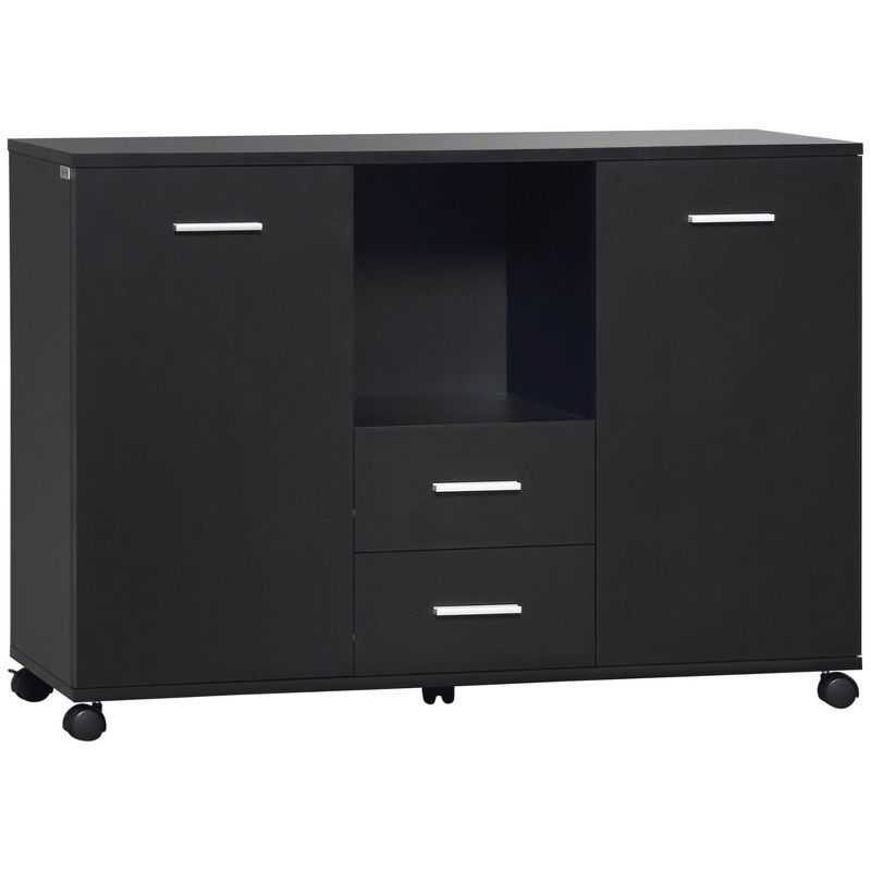 Black Particle Board Multifunction Office Filing Cabinet with Drawers and Shelves