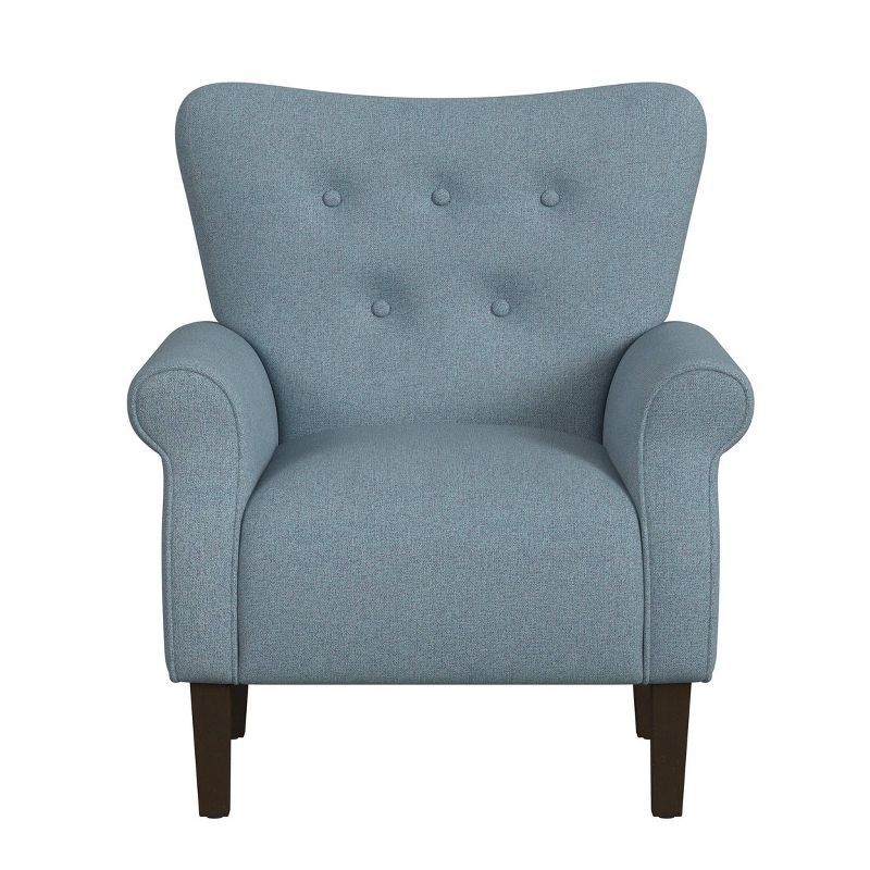 Blue Button Tufted Rolled Arm Accent Chair with Wood Legs