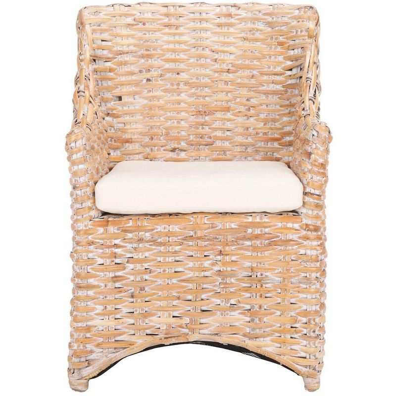 Natural White Wash Rattan Arm Chair with Cushion