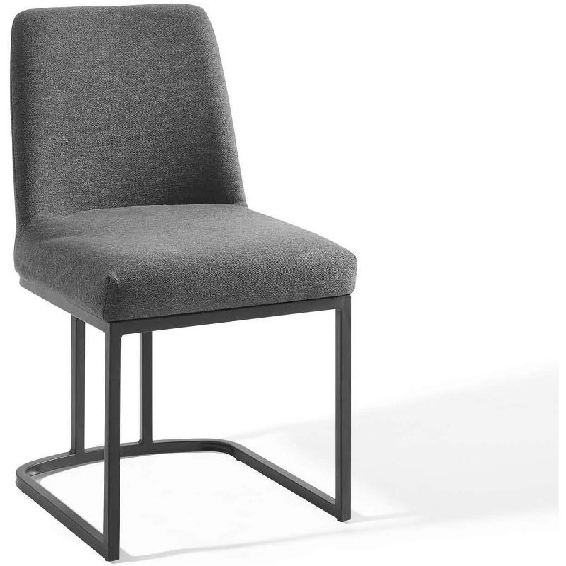 High Charcoal Gray Upholstered Dining Chair with Stainless Steel Base