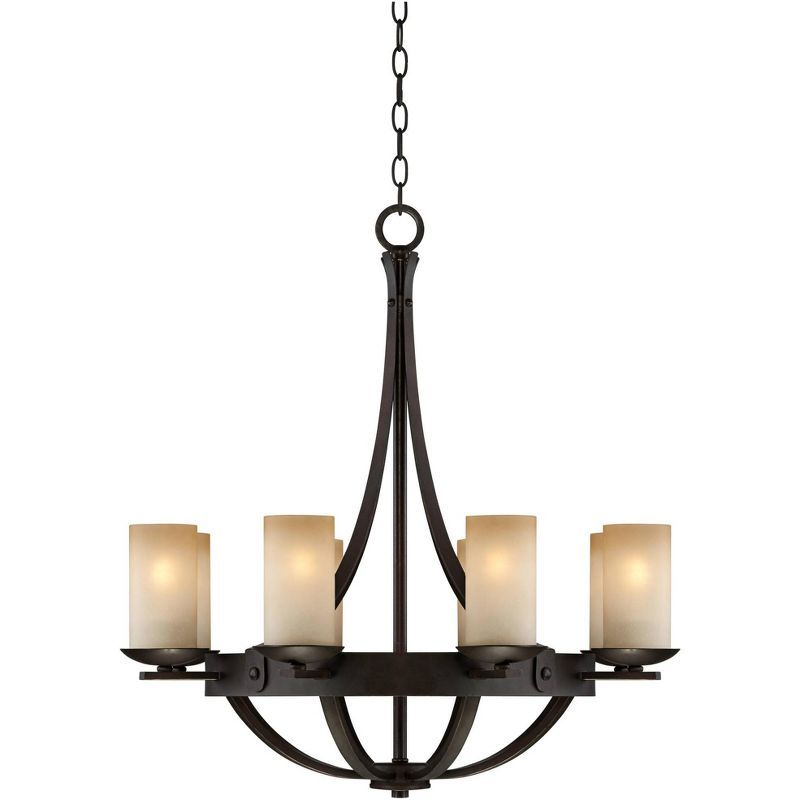 Industrial Bronze 8-Light Chandelier with Scavo Glass Shades