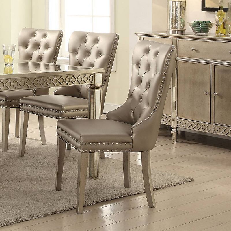 Elegant Gray Faux Leather Upholstered Side Chair with Nailhead Trim