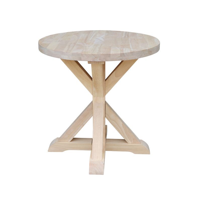 Sierra Round Natural Wood End Table with Crisscross Base