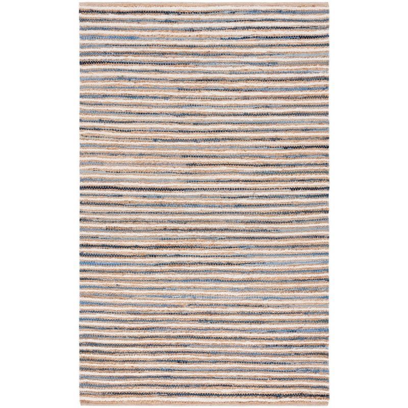 Cape Cod Natural and Blue Handwoven Cotton Area Rug, 5' x 8'