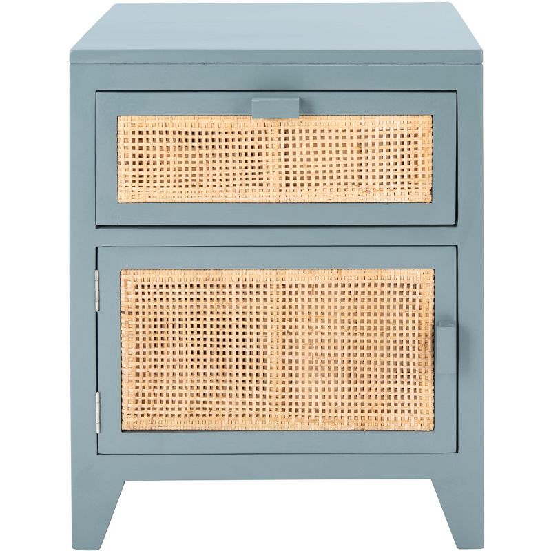 Devon Coastal Blue Grey Mahogany and Natural Rattan Nightstand