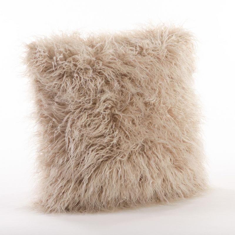 22" Cream Mongolian Faux Fur Square Throw Pillow