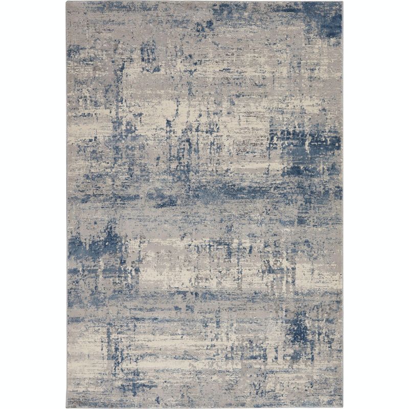 Blue and Ivory Abstract Synthetic Area Rug 5'3" x 7'3"