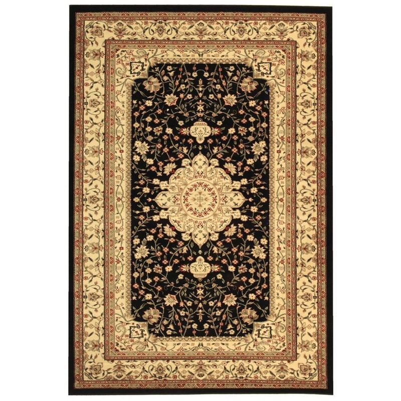 Black and Ivory Synthetic Safavid Style Circular Area Rug