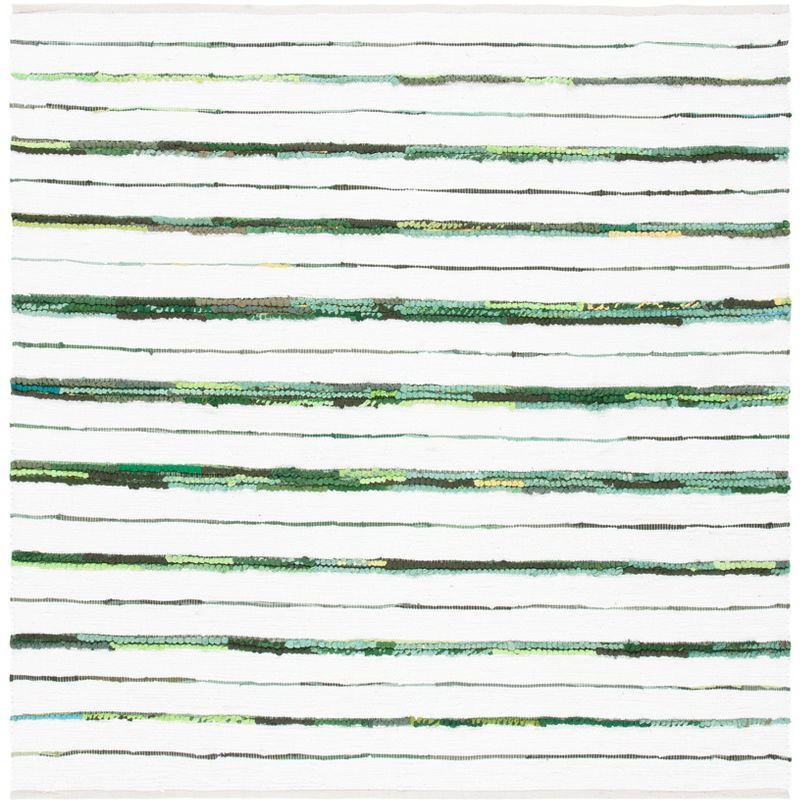 Ivory Ikat Tie-Dye Effect 6' Square Handwoven Cotton Rug