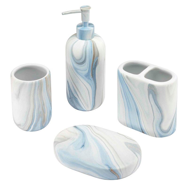 Blue and White Ceramic 4-Piece Marble Bath Set