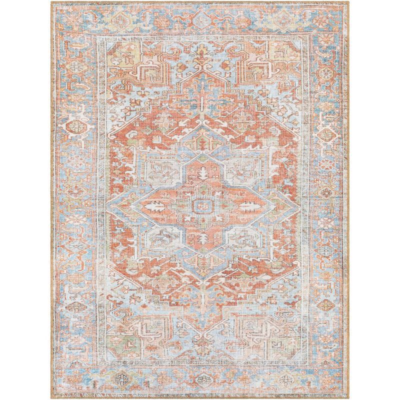 Alanya Blue and Beige Rectangular Washable Chenille Rug